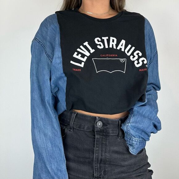 Reworked Levi’s Upcycled Western Country Long Sleeve Denim Rodeo Cowgirl Shirt - Picture 1 of 4